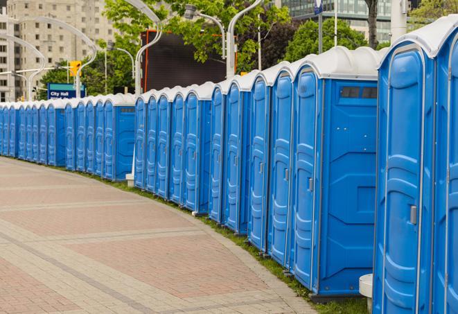 Seasonal porta potty units set up at a Howell, Michigan venue